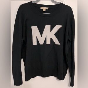 MICHAEL Michael Kors MK White Logo Black Sweater Size L